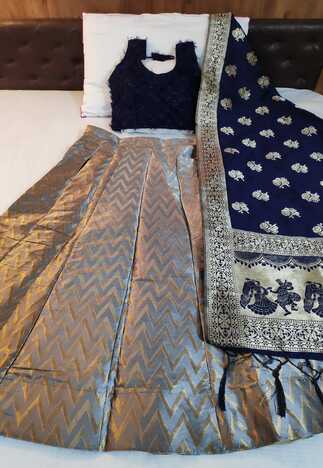 Royal Blue Banarasi Silk Designer Lehenga Choli Design Online