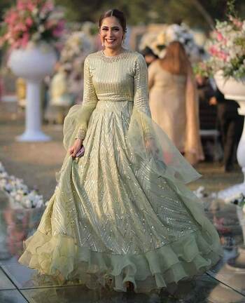 Light Green Festive Wear Georgette Sequence Embroidered Designer Work Lehenga Choli