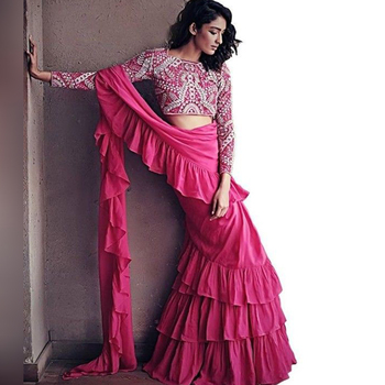 Stupendous Pink Color Georgette Ruffle Saree Blouse For Women