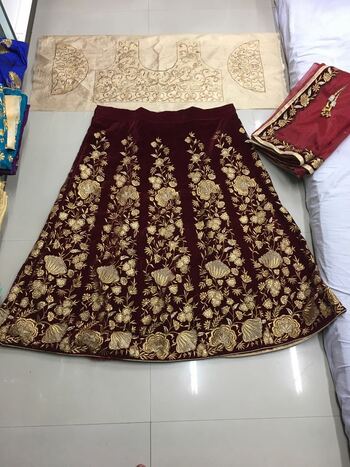 Winsome Maroon Color Taffeta Velvet Embroidered Work Wedding Wear Lehenga Choli