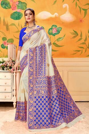 Royal Blue Banarasi Kota Silk Wedding Wear Fancy Saree Design Online