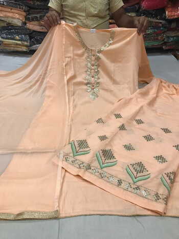 Good Looking Peach Color Top Rayon Embroidery kurta Plazzo for women