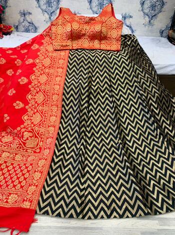 Chicy Red Color Classy Banarasi Brocade Design Occasion Wear Lehenga Choli