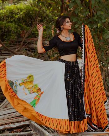 Sizzling Black Color Beautiful Full Stitched Soft Art Silk Fancy Digital Printed Festival Wear Lehenga Choli Online