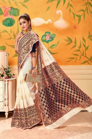 Black Banarasi Kota Silk Wedding Wear Saree Design Online