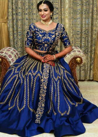 Novel Dark Blue Color Wedding Wear Banglori Silk Designer Embroidered Work Lehenga Choli