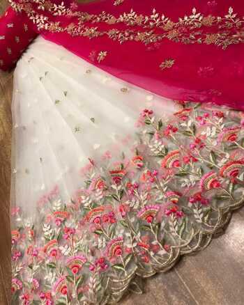 White Color Heavy Organza Silk Lehenga With Pink Unstitched Choli