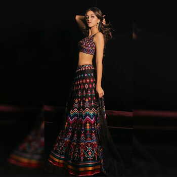 Ritzy Black Satin Banglori Digital Print Fancy Lehenga Choli For Women