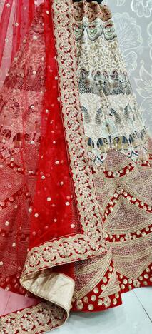 Absorbing Wear Red Color Designer Velvet Cotton Silk Multi Thread Embroidered Diamond Work Lehenga Choli