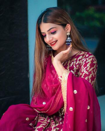 Rani Pink Wedding Wear Georgette Sequence Fancy Work Ready Made Plazo Salwar Suit