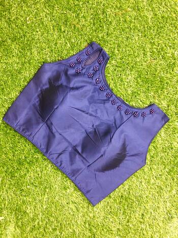Party Wear Blue Color Silk Embroidered Plain Stitched Blousei Design For Women