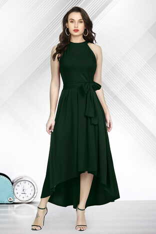 Dark Green Color Casual Wear Plain Fancy Rayon Beautiful Full Stitched Gown For Girls