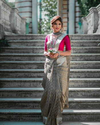 Admirable Grey Color Wedding Wear Kanchipuram Silk All Over Silver Zari Traditional Butta Work Saree Blouse