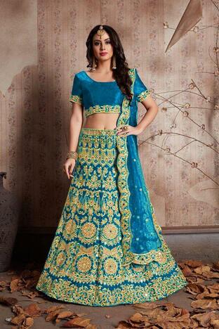 Hypnotic Firozi Color Function Wear Indian Wear Velvet Silk Embroidered Work Lehenga Choli