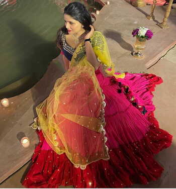 Ravishing Rani Pink Color Designer Georgette Fancy Moti Ruffle Work Lehenga Choli For Festive Wear