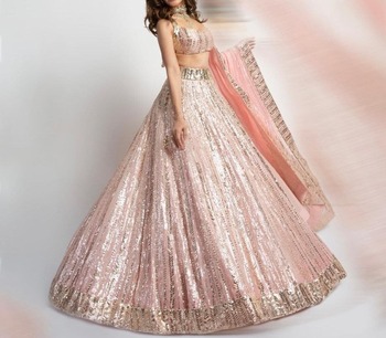 Peach Color Occasion Wear Georgette Sequence Work Lehenga Choli