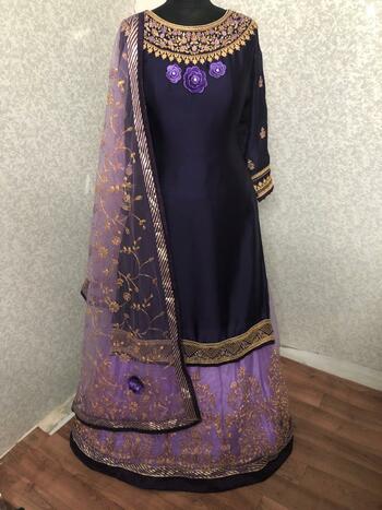 Winning Purple Color Designer Satin Georgette Embroidered Work Salwar Suit For Wedding Wear