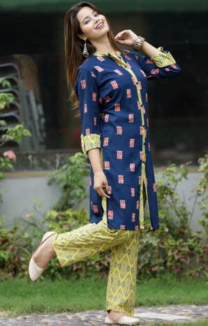 Wonderful Blue Color Rayon Designer Printed Ready Made Plazo Kurti For Party Wear