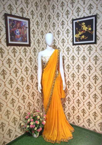 Absorbing Mustard Color Wedding Wear Silk Fancy Border Saree Blouse For Ladies