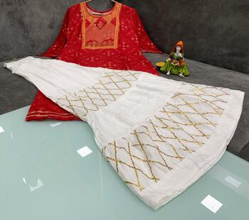 Wonderful Red Color Festive Wear Flex Cotton Printed Ready Made Plazo Kurti