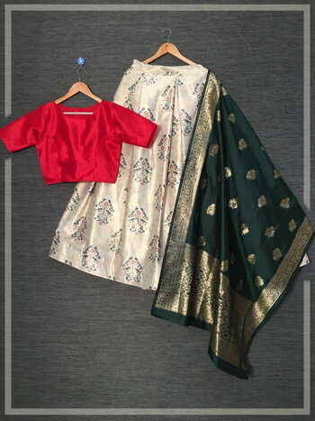 Wondrous Maroon Color Designer Satin Silk Zari Printed Lehenga Choli For Function Wear