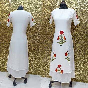 Dazzling White Colored American Crap With Digital Print Long Kurti For Party Wear MINIAB107A