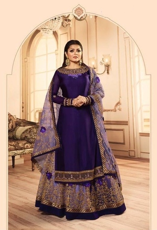 Winning Purple Color Designer Satin Georgette Embroidered Work Salwar Suit For Wedding Wear