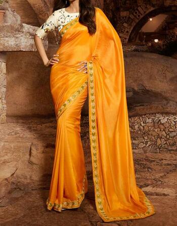 Absorbing Mustard Color Wedding Wear Silk Fancy Border Saree Blouse For Ladies