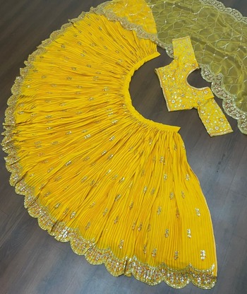 Yellow Color Chinon Silk Sequence Work Function Wear Lehenga Choli