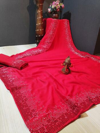 Lovely Red Color rajwadi Silk Saree Blouse Design Online