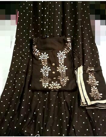 Sensational Brown Kurti Rayon Cotton Semistitched Gota Work With Full Stitched Palazo Rayon Cotton For Party Wear VT3034102B