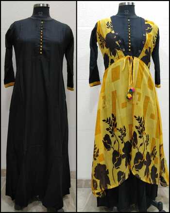 Beautiful Yellow Color Georgette Diamond Jacket With Rayon Kurti VT2123111D