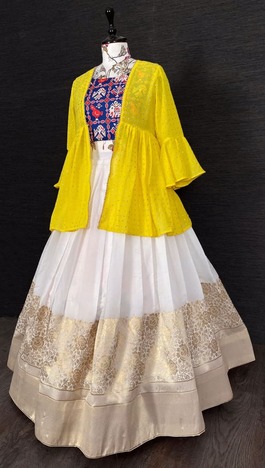 Yellow Color Occasion Wear Weaving Zari Silk Banarasi Lehenga Indo Western