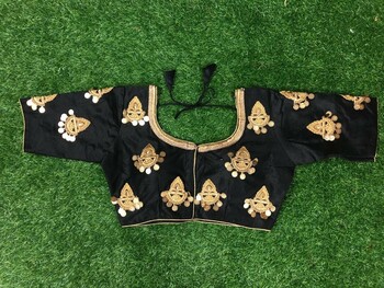 Beautiful Black Color Embroidered Silk Readymade Blouse Design Online