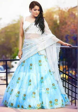 Jazzy Light Blue Color Net Embroidered Ruffle Lehenga Choli For Wedding Wear