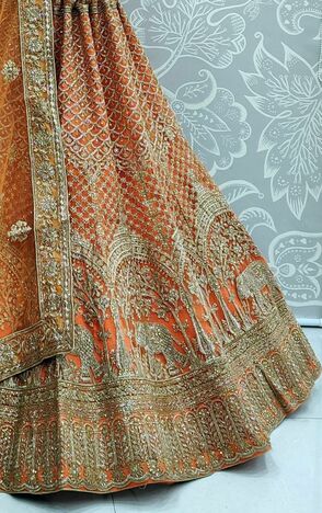 Orange Soft Net Dori Zari Diamond Work Lehenga Choli For Wedding Wear