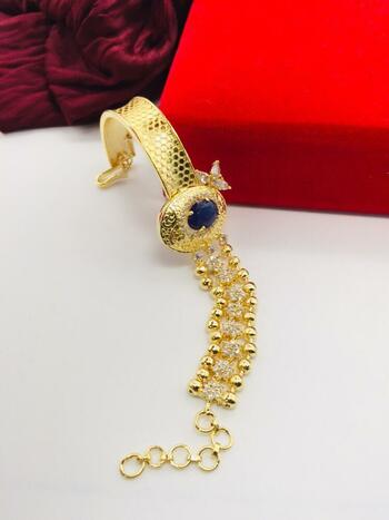 Lovely Blue American Diamond Golden Artificial Bracelet KLP415