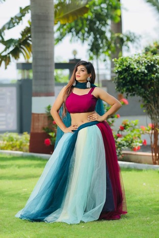 Blue Color Net Wedding Wear Mother Daughter Lehnega Choli