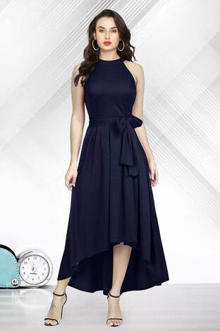 Sizzling Navy Blue Color Ready Made Rayon Beautiful  Western Wear Gown For Function Wear