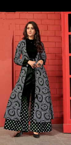 Amazing Black Color Cotton Digital Printed Plazo Kurti For Party Wear