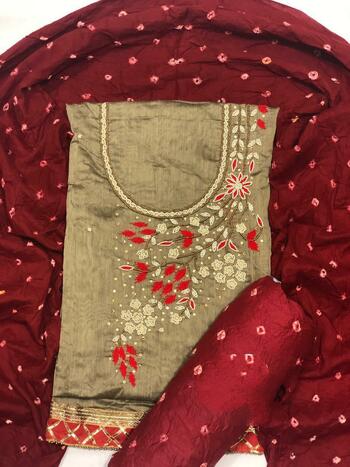 Fascinatings Chanderi Silk With Embered Work Dress Material