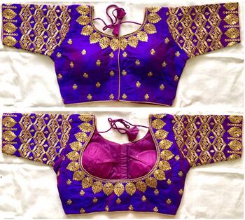 Stylish Purple Silk Thread Work Readymade Blouse Design Online