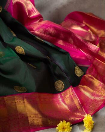 Dark Green Color Festive Wear Lichi Silk Fancy Jacquard Work All Over Saree Blouse