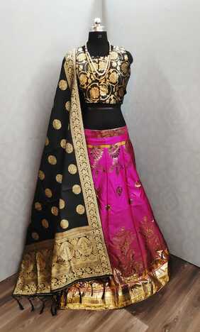 Pink Color Designer Banarasi Brocade Lehenga Choli For Wedding Wear