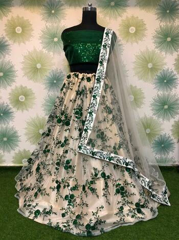 Dazzling Green Color Net Occasion Wear Embroidered Sequence Work Party Wear Lehenga Choli