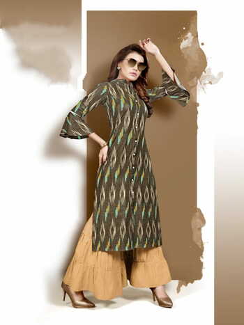 Splendid Green Color Full Stitched Cotton Digital Printed Plazo Kurti