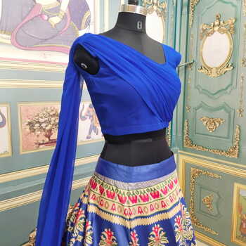 Entrancing Royal Blue Color Festive Wear Digital Printed Gotta Satin Lehenga Choli For Women