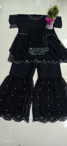 Unique Black Georgette With Embroidered Mirror Work Plazo Kurti VT2005117A