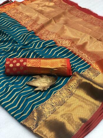 Party Wear Rama Banarasi Silk All Over Zari Weaving Saree Design Online