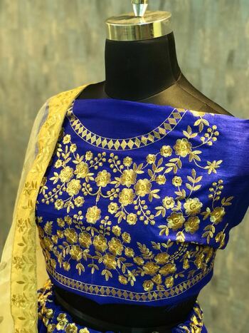 Wedding Wear Blue Color Embroidered Satin Silk Lehenga Choli